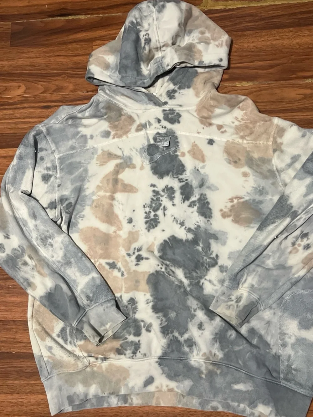 Nike Women's Tie-Dye Crewneck Hoodie in Gray and Tan
